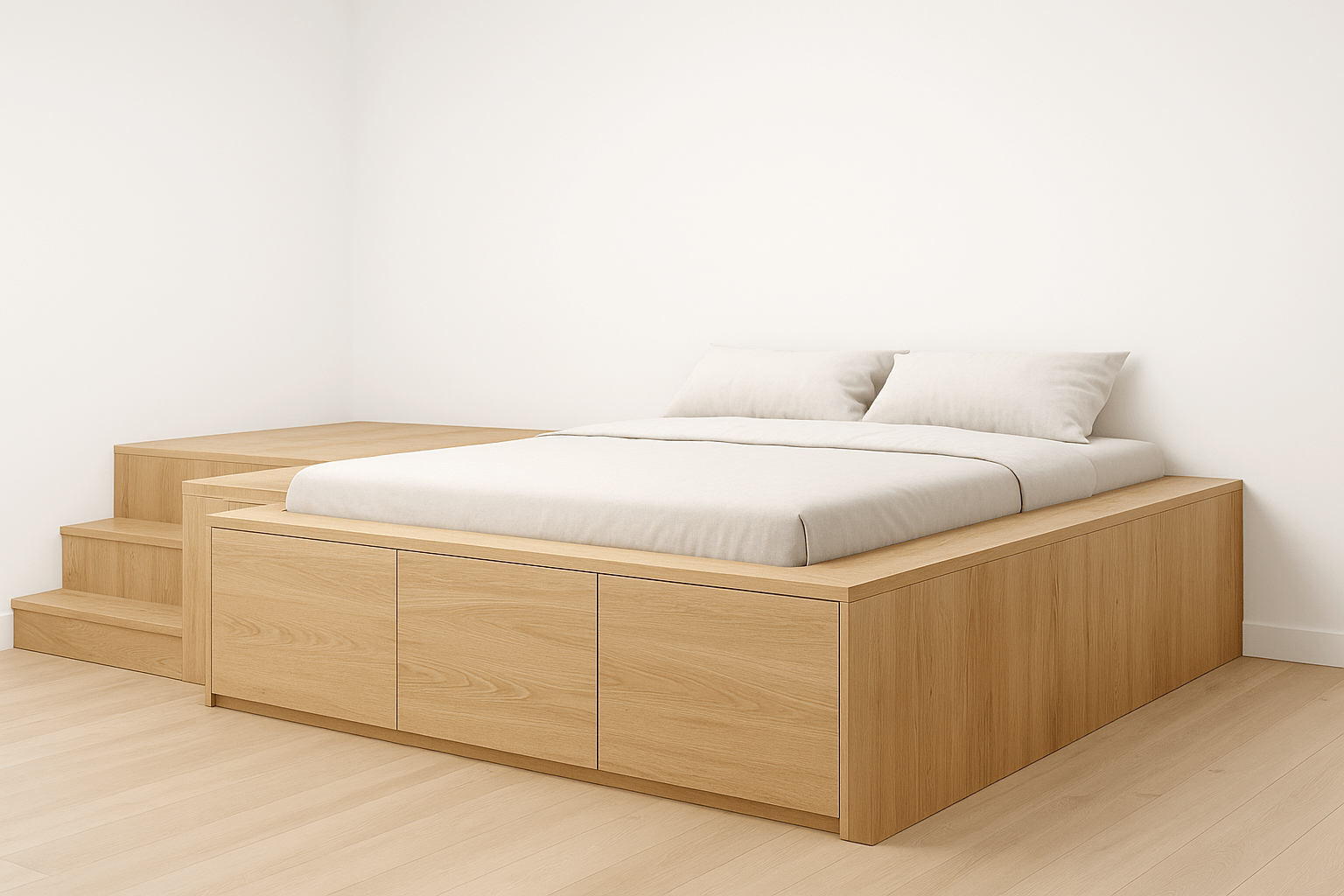Raised platform bed – wide view
